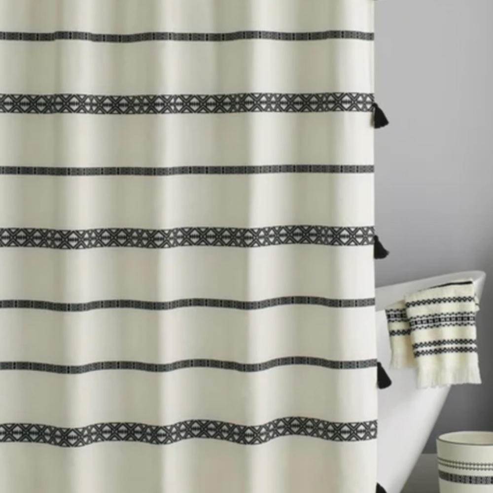 Boho Chic Cotton Shower Curtain, Black, Better Homes & Gardens, 72" x 72"